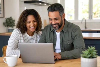 Couple filling out home selling form